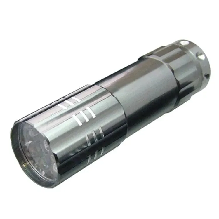 MINI ULTRA BRIGHT SILVER ALUMINIUM 9 LED POCKET LIGHT FLASHLIGHT TORCH CAMPING