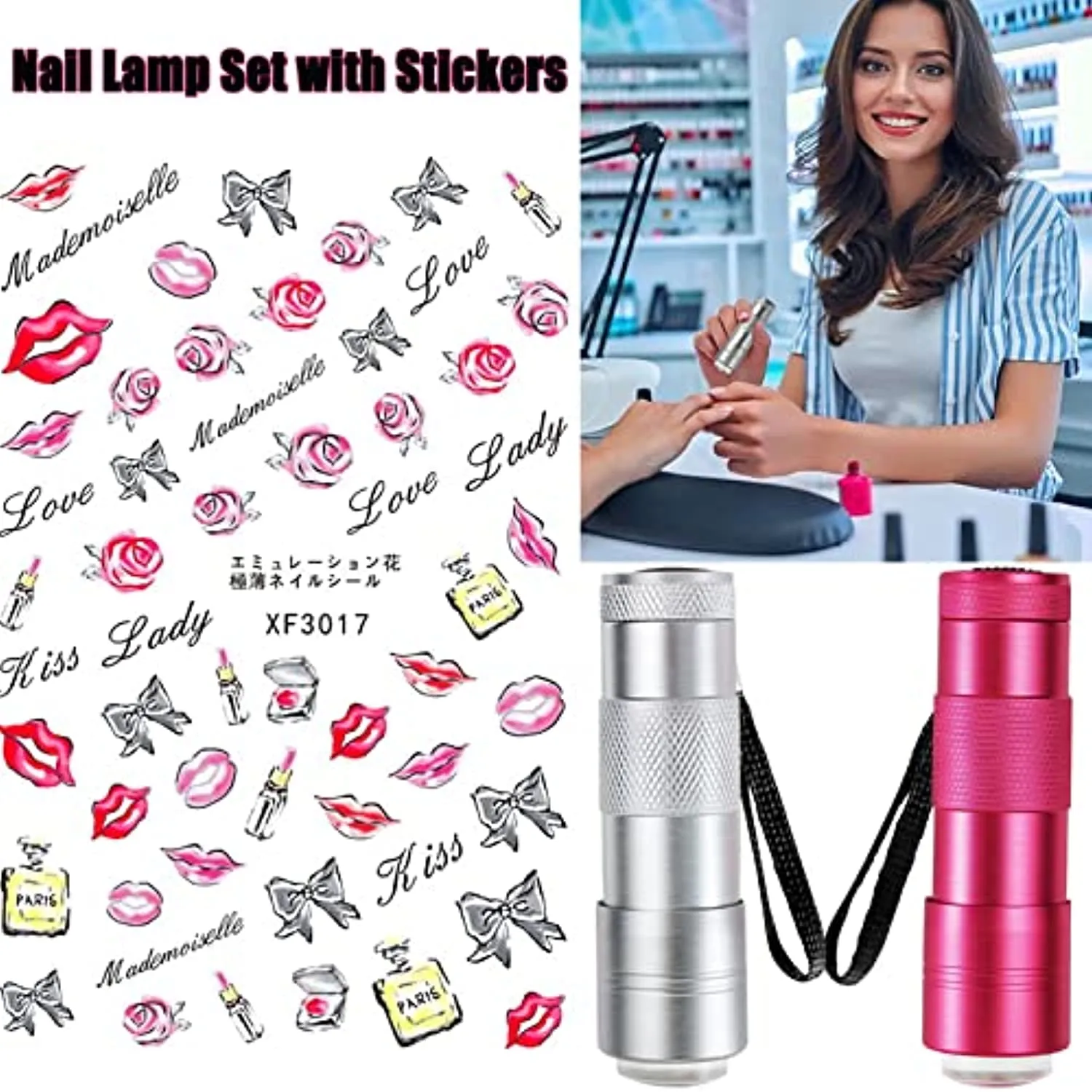 Mini UV Nail Lamp Presser, 3pcs with Manicure Stickers Portable LED Stamper Silicone Nail Press Light Dryer Handheld Nail Curing Lamp,Nail Press Flashlight Tool for Women Decor Nail Art Stamping Tools