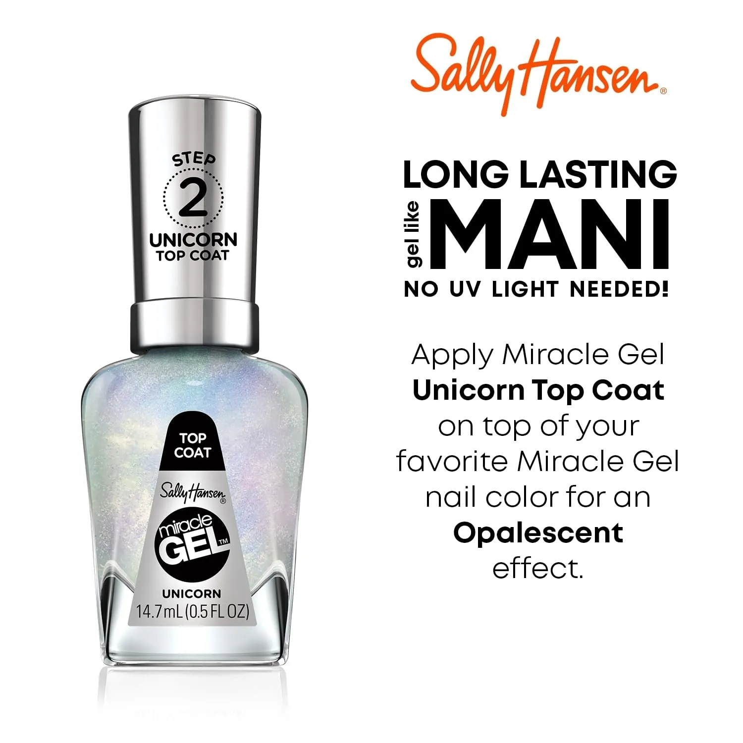 Miracle Gel™, Unicorn Top Coat, Long Lasting, Gel-Like Formula, No UV Lamp Needed, Glitter Nail Polish