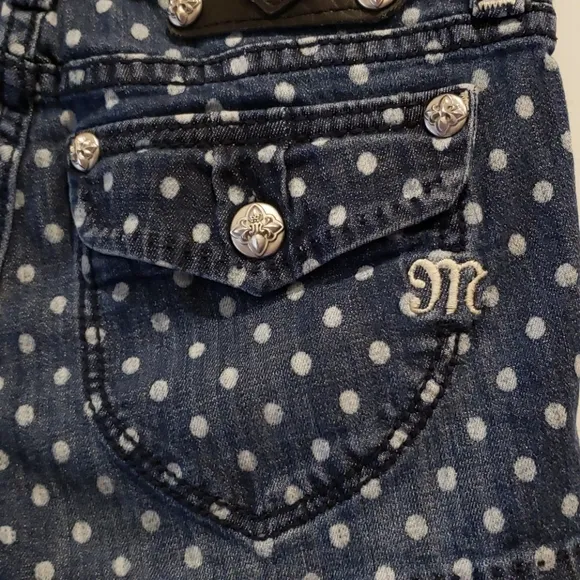 MISS ME Blue White Polka Dot Denim Jean Shorts sz 25
