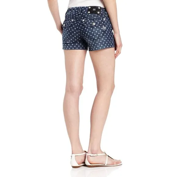 MISS ME Blue White Polka Dot Denim Jean Shorts sz 25