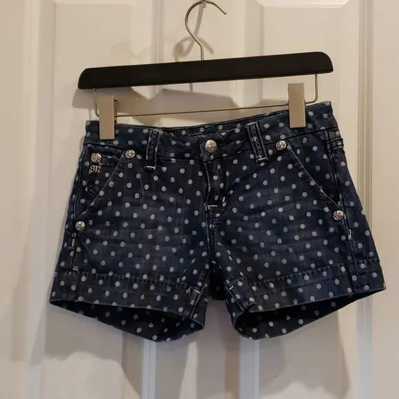 MISS ME Blue White Polka Dot Denim Jean Shorts sz 25