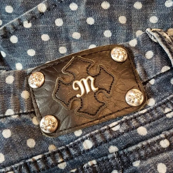 MISS ME Blue White Polka Dot Denim Jean Shorts sz 25