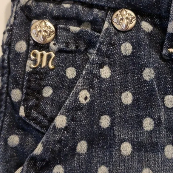 MISS ME Blue White Polka Dot Denim Jean Shorts sz 25