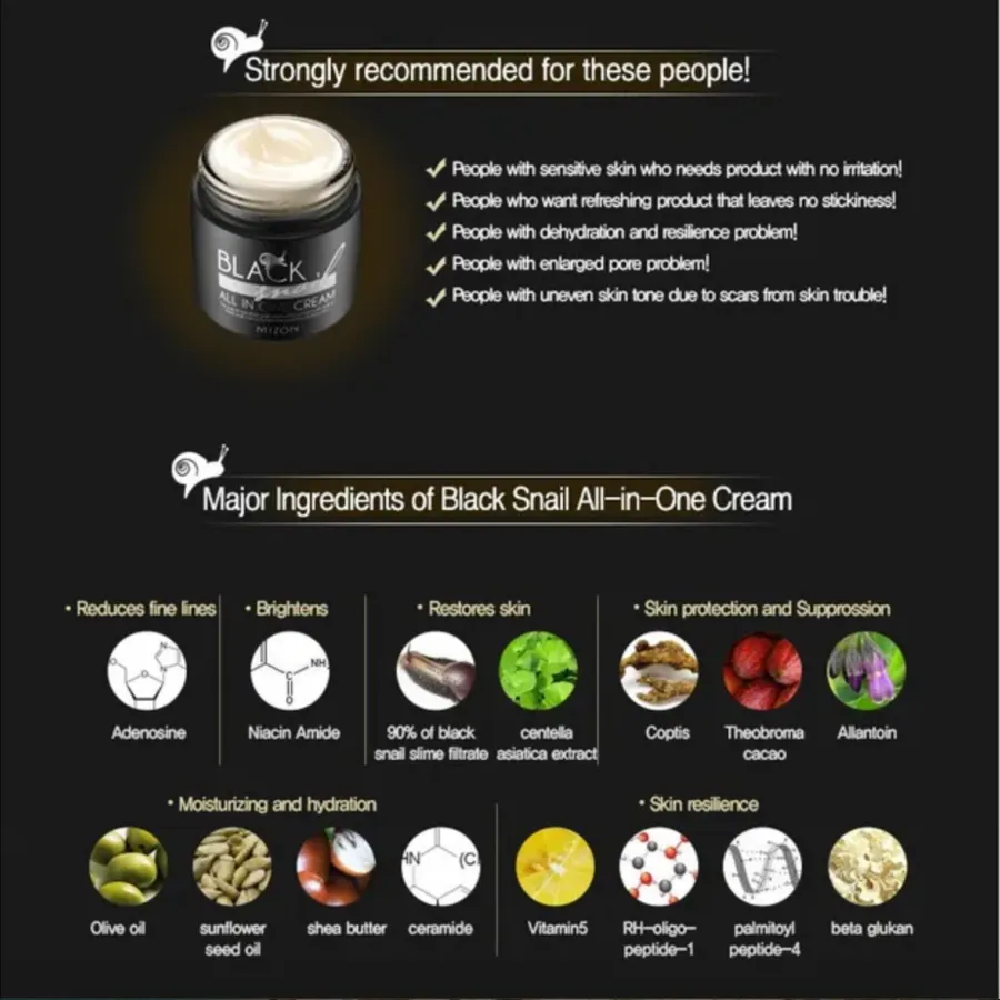 MIZON Black Snail All In One Cream, 75ml/ 2.5fl.oz