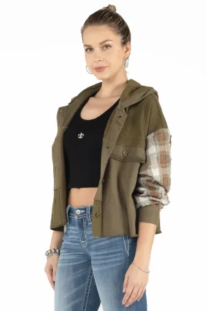 MJ0496L Cropped sleeve Detailed Button up by Miss Me