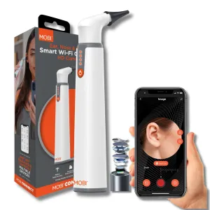 MOBI CONNECT Wi-Fi Otoscope for Ears, Nose & Throat - 1080P HD Lens, Multi-Axis Gyroscope, 6 LED Lights, 90  Min Use, 3 Ear Speculum, Suitable for Adults & Children