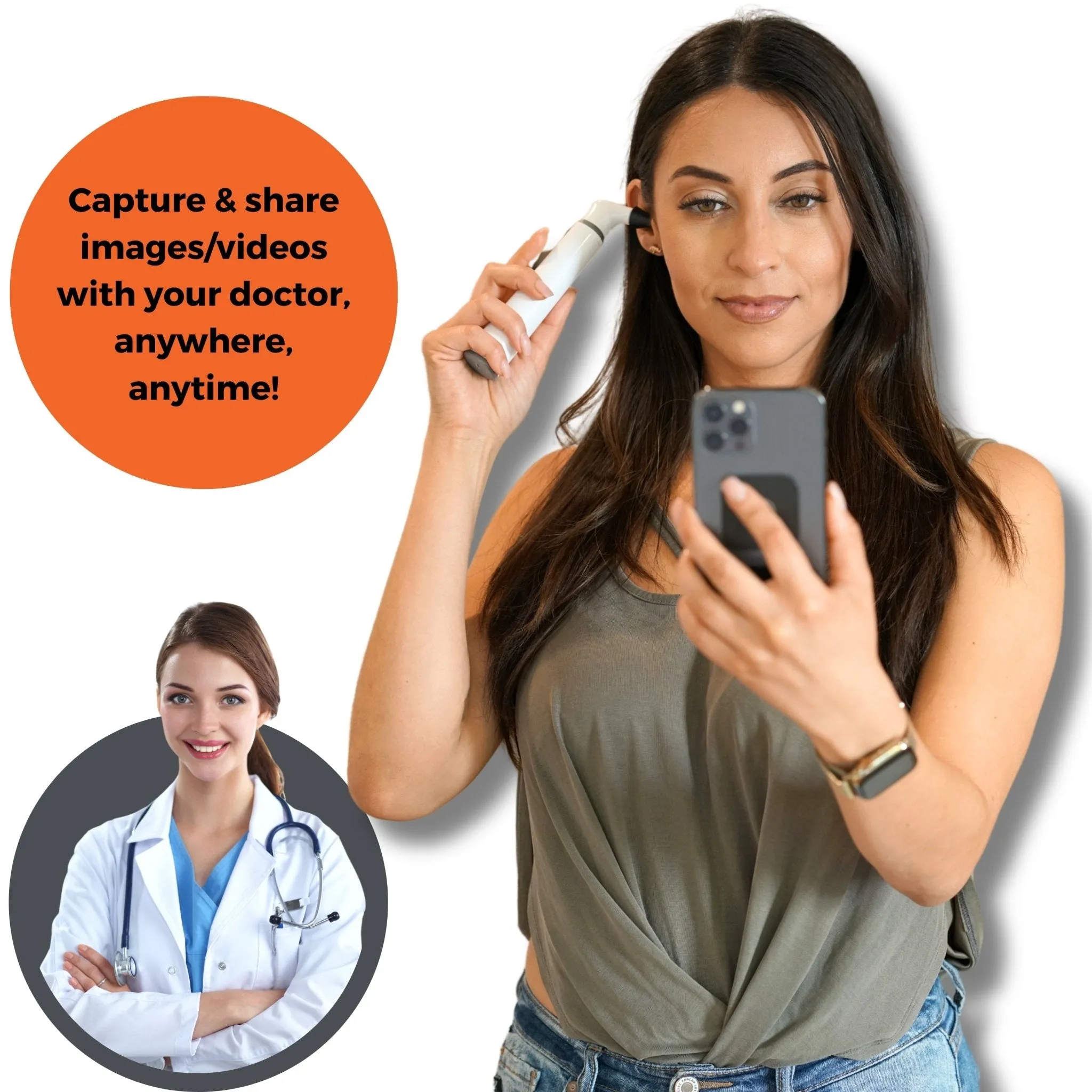 MOBI CONNECT Wi-Fi Otoscope for Ears, Nose & Throat - 1080P HD Lens, Multi-Axis Gyroscope, 6 LED Lights, 90  Min Use, 3 Ear Speculum, Suitable for Adults & Children