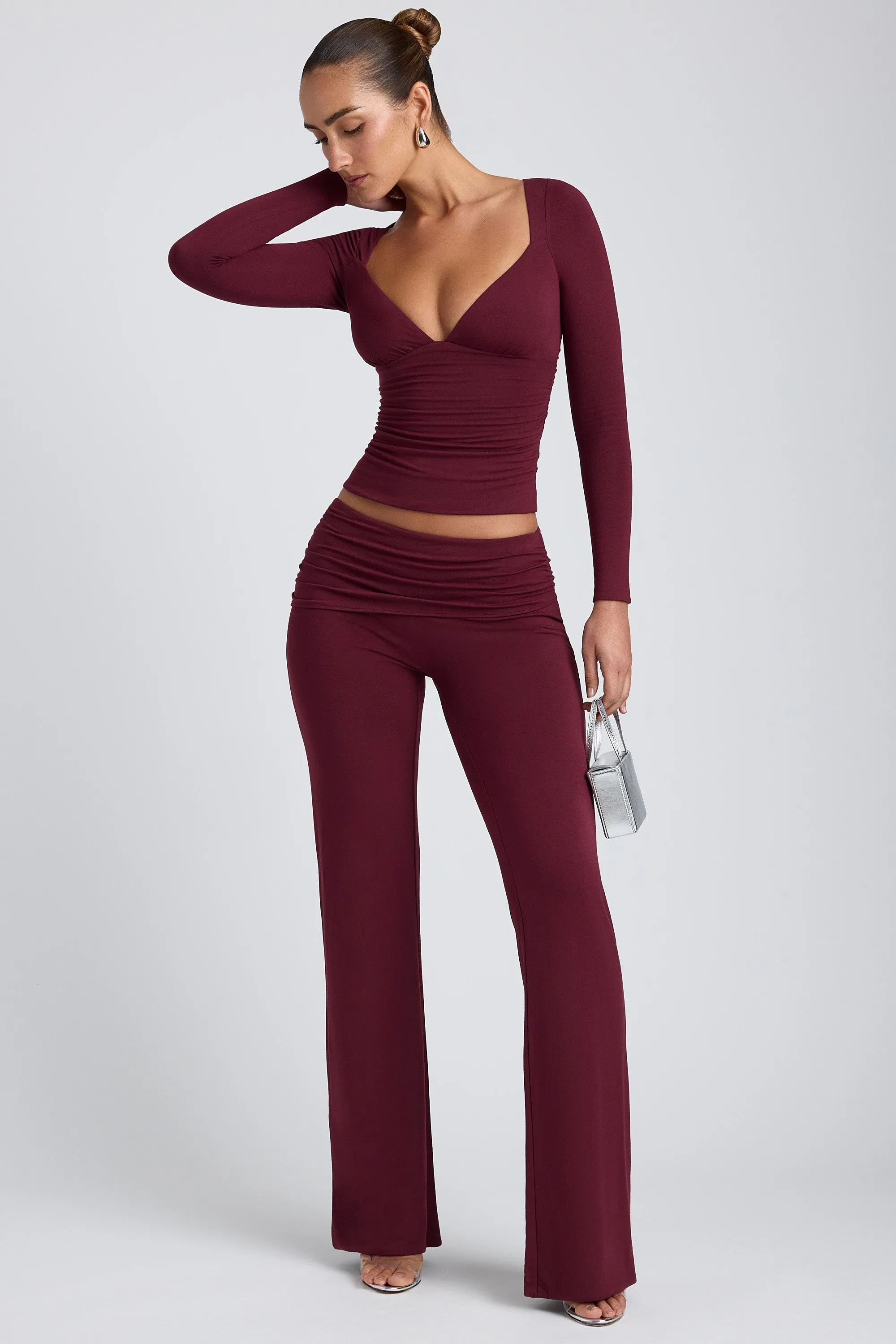 Modal Ruched Long-Sleeve Top in Plum