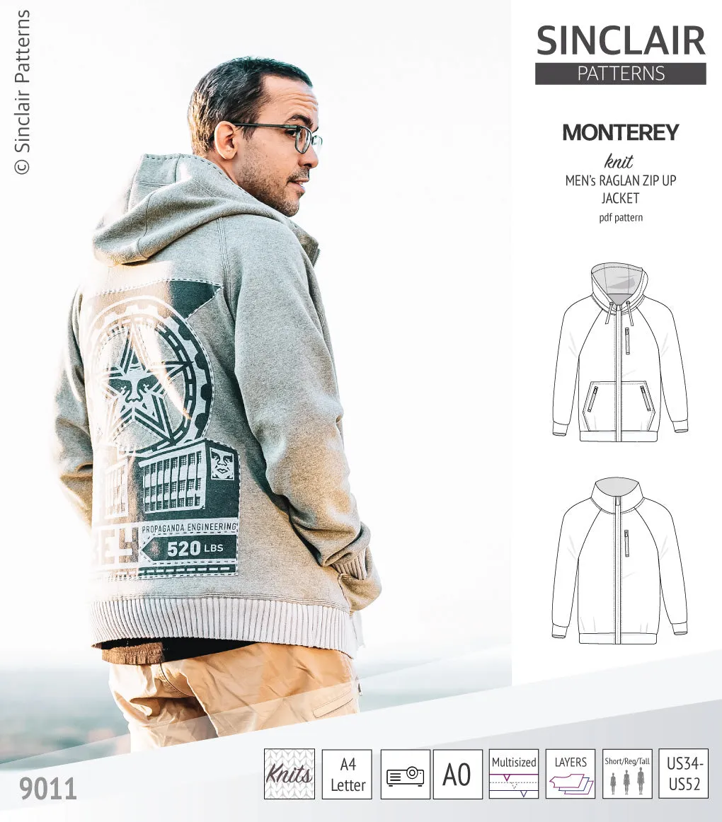 Monterey zippered knit raglan jacket for men (PDF)
