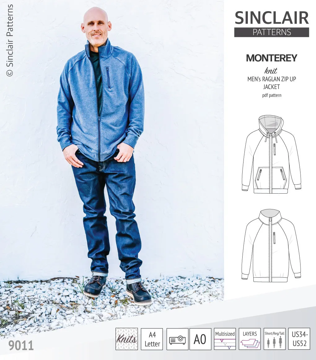 Monterey zippered knit raglan jacket for men (PDF)