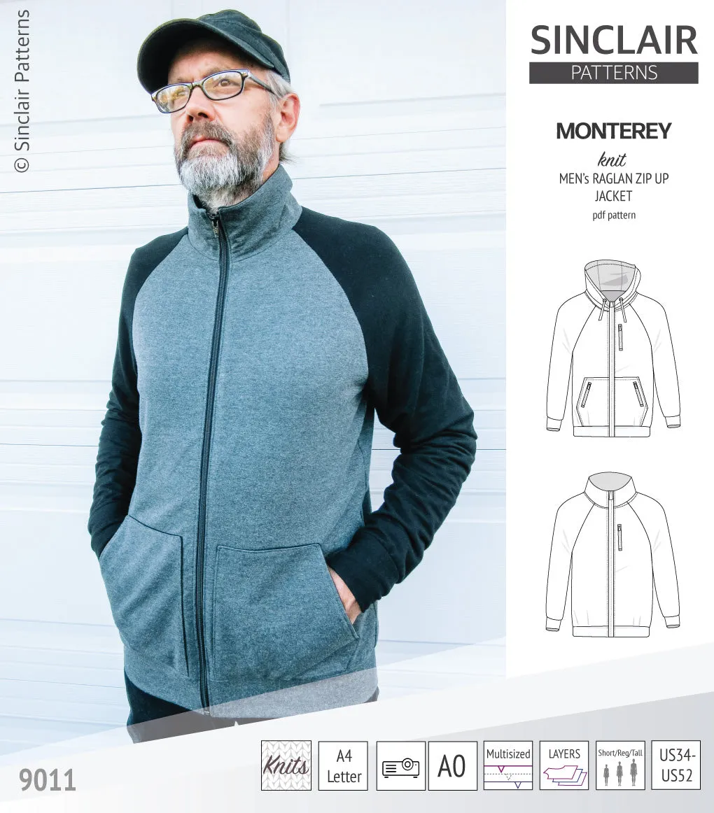 Monterey zippered knit raglan jacket for men (PDF)