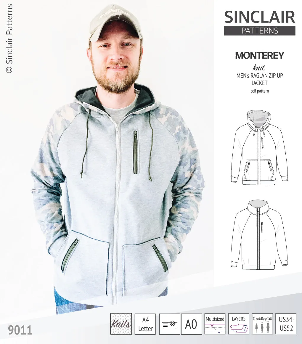 Monterey zippered knit raglan jacket for men (PDF)