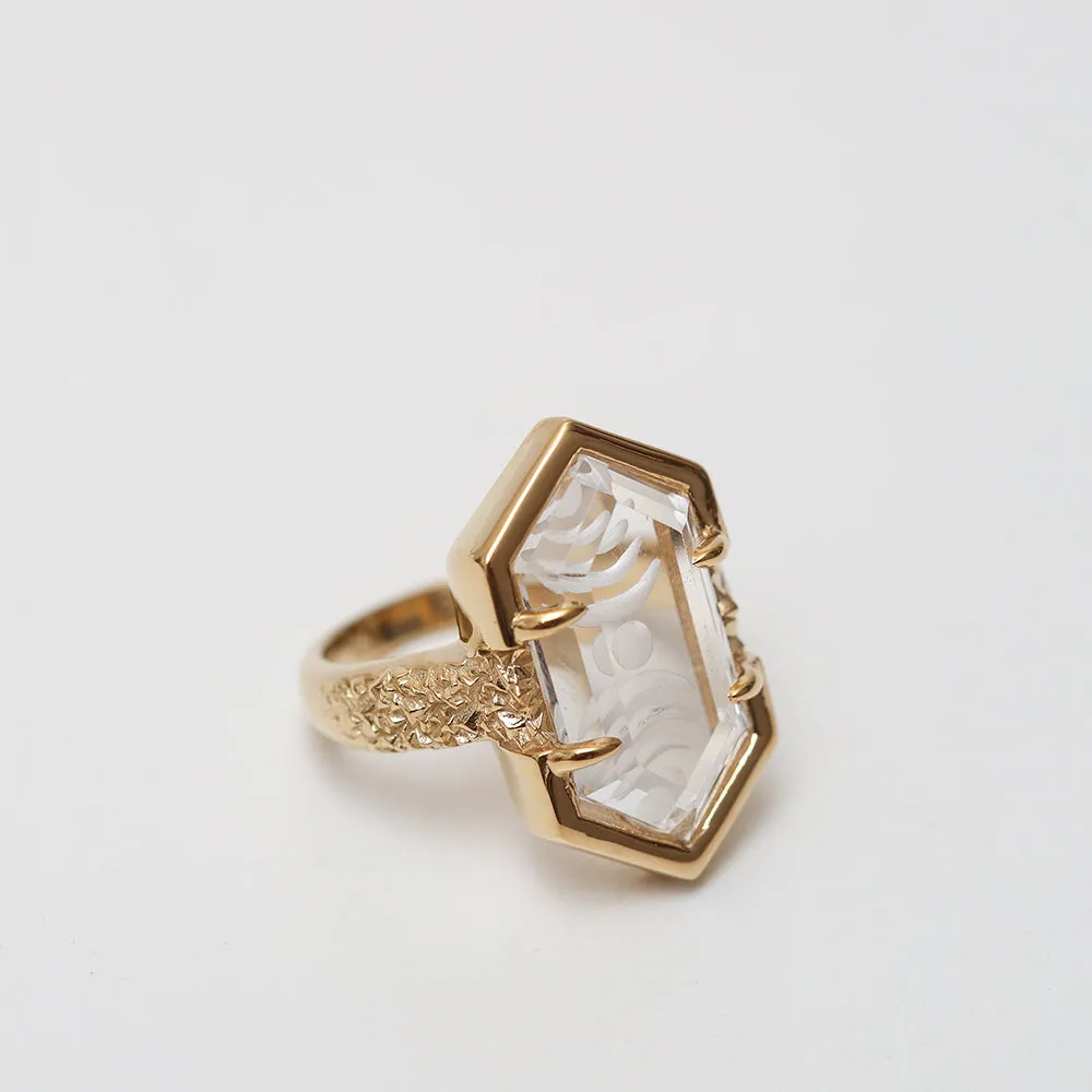 MOON PHASE RING | 14K GOLD & QUARTZ