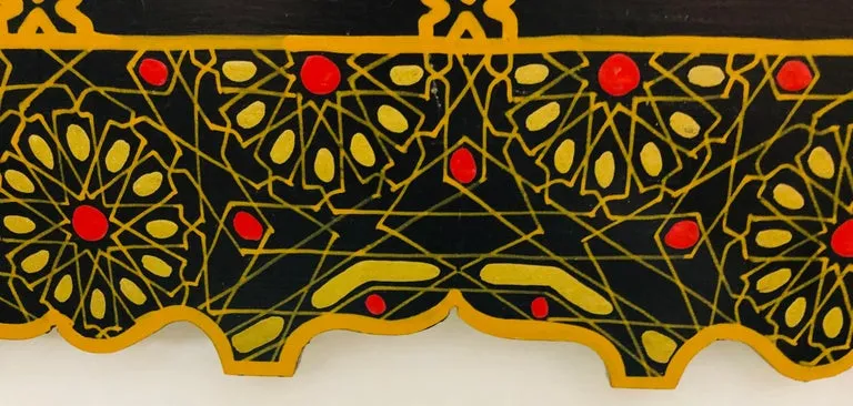 Moroccan Hand Painted Wall or Vanity Mirror in Black with Gold and Mustard