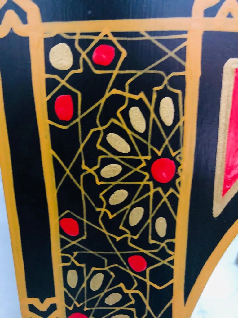 Moroccan Hand Painted Wall or Vanity Mirror in Black with Gold and Mustard
