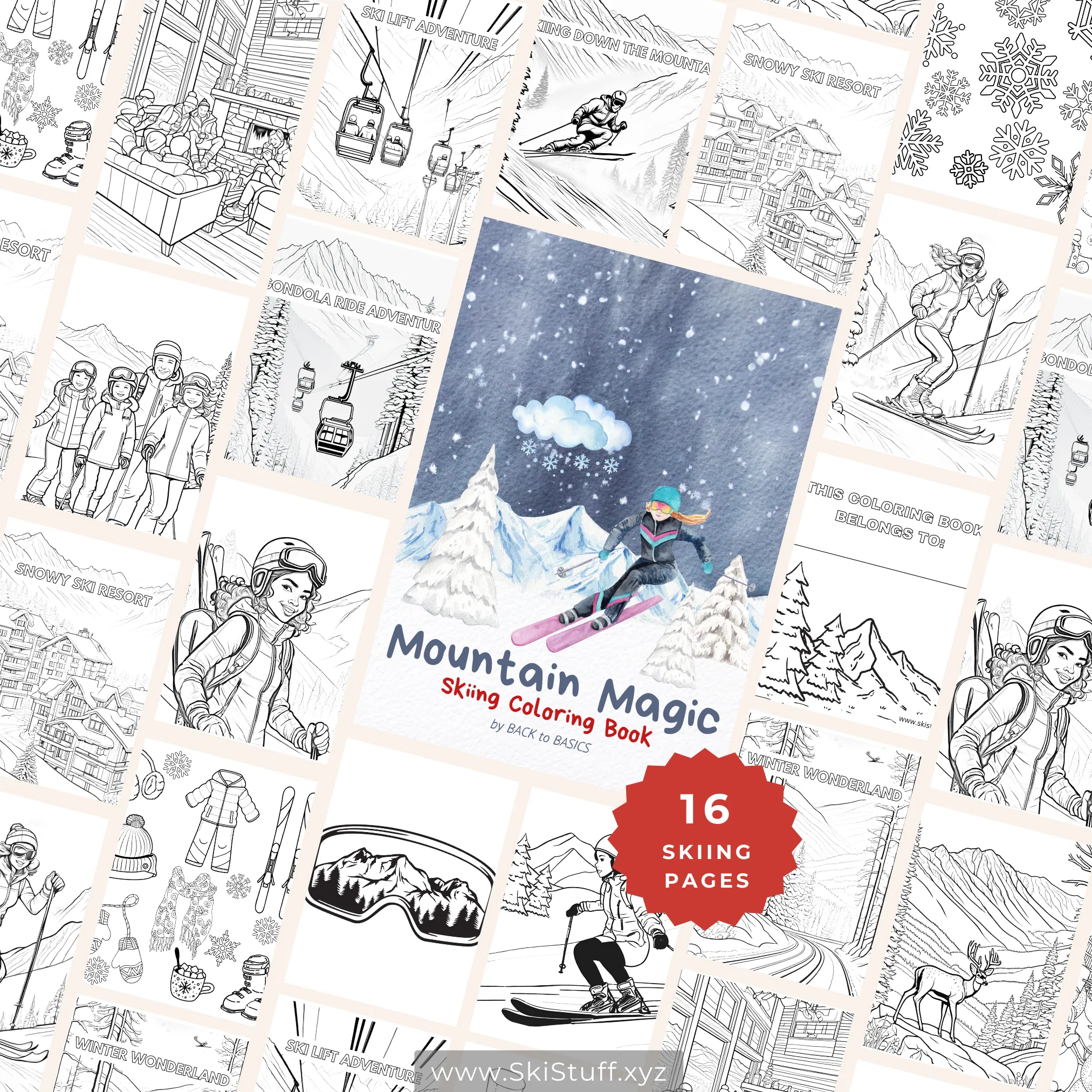 Mountain Magic Skiing Coloring Book, Instant Download