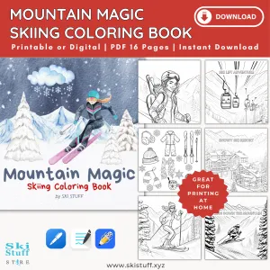 Mountain Magic Skiing Coloring Book, Instant Download