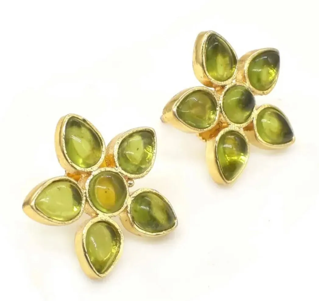 Multi-Gemstone Flower Gold Stud Earrings 1”