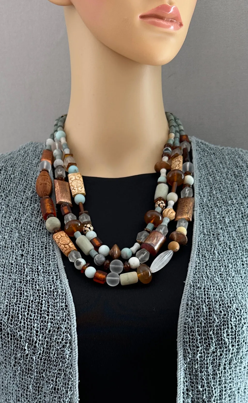 Multi-Strand Mixed-Bead Boho-Style Statement Necklace