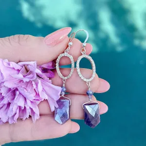 Mystic Moonstone and Rhinestone Sterling Silver Earrings