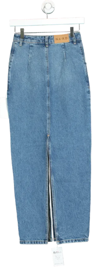 NA-KD Light Blue Slit Detailed Maxi Denim Skirt UK 6