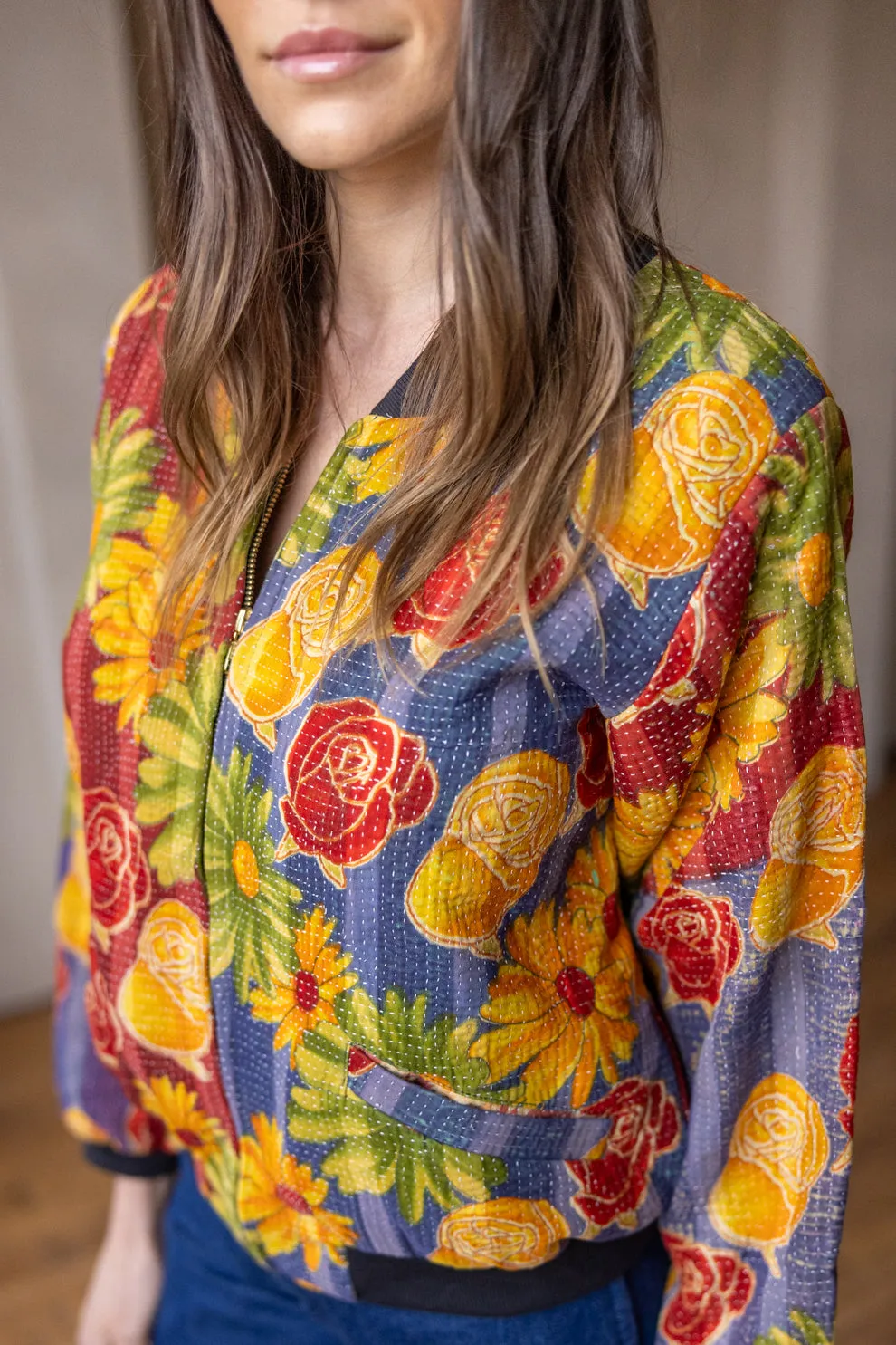 Nadia Bomber Jacket  | Vintage Kantha - Bold Floral (XL)