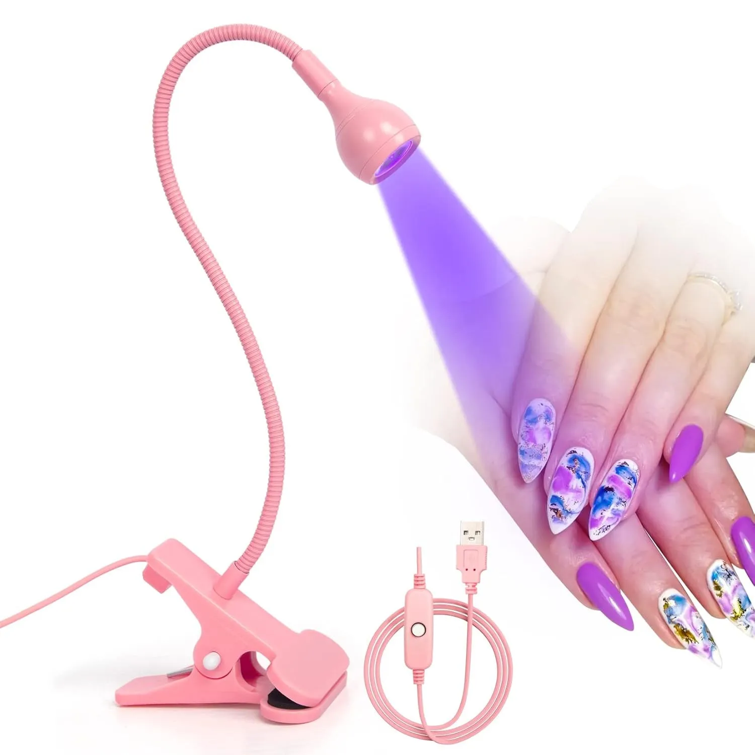 Nail Lamp LED Nail Manicure Dryer Curing Light with Black Gooseneck and Clamp for Gel Nails