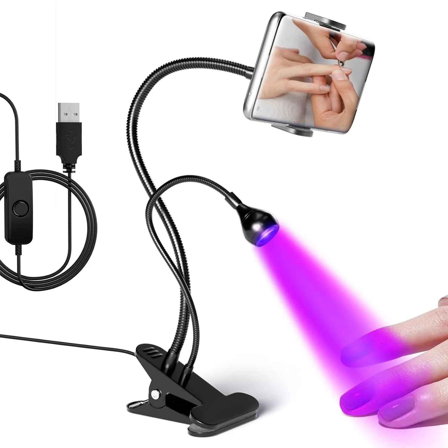 Nail Lamp LED Nail Manicure Dryer Curing Light with Black Gooseneck and Clamp for Gel Nails