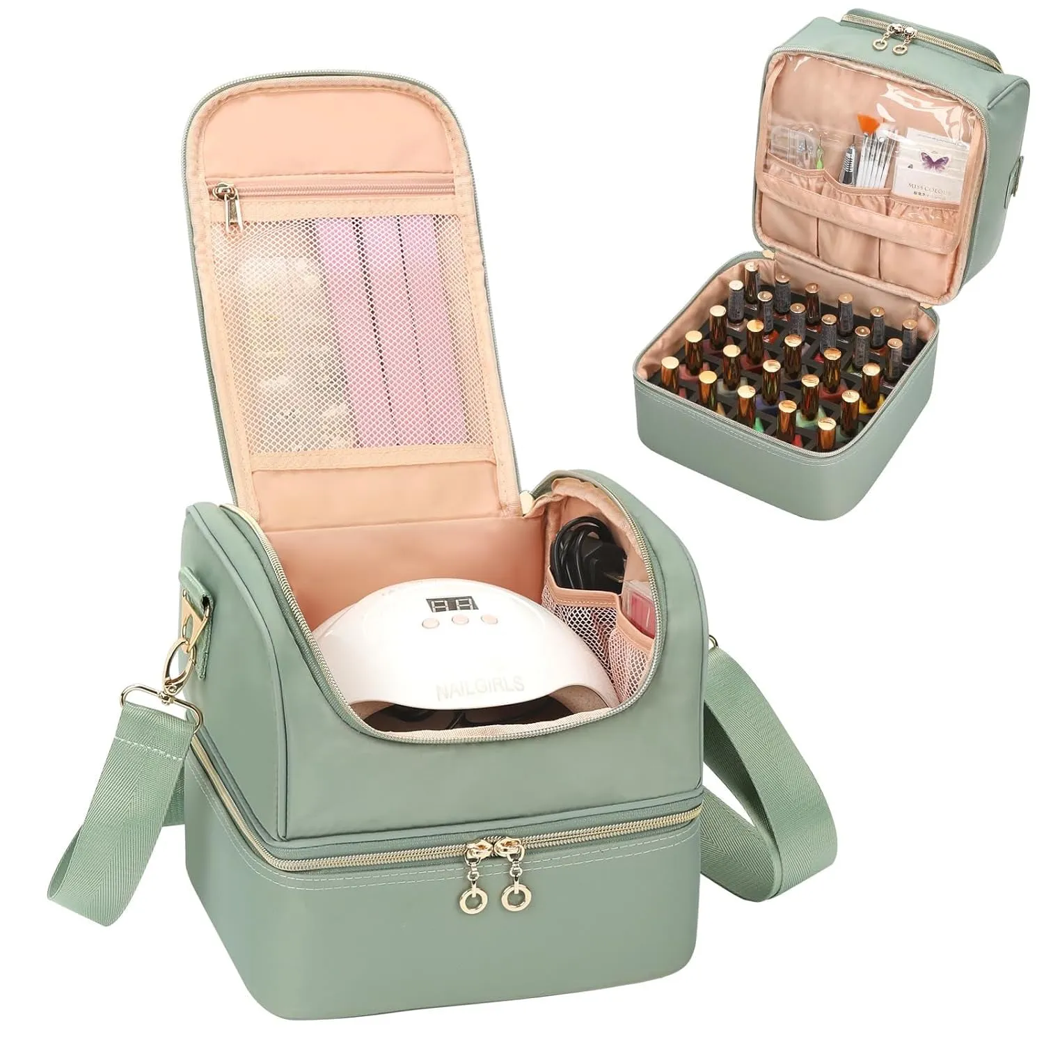 Nail Polish Organizer Case, Nail Supplies Storage Box Holds 45 Bottles Nail Polish & Nail Lamp, Travel Nail Tech Carrying Case, Nail Kit Bag for Nail Stuff & Manicure Tools