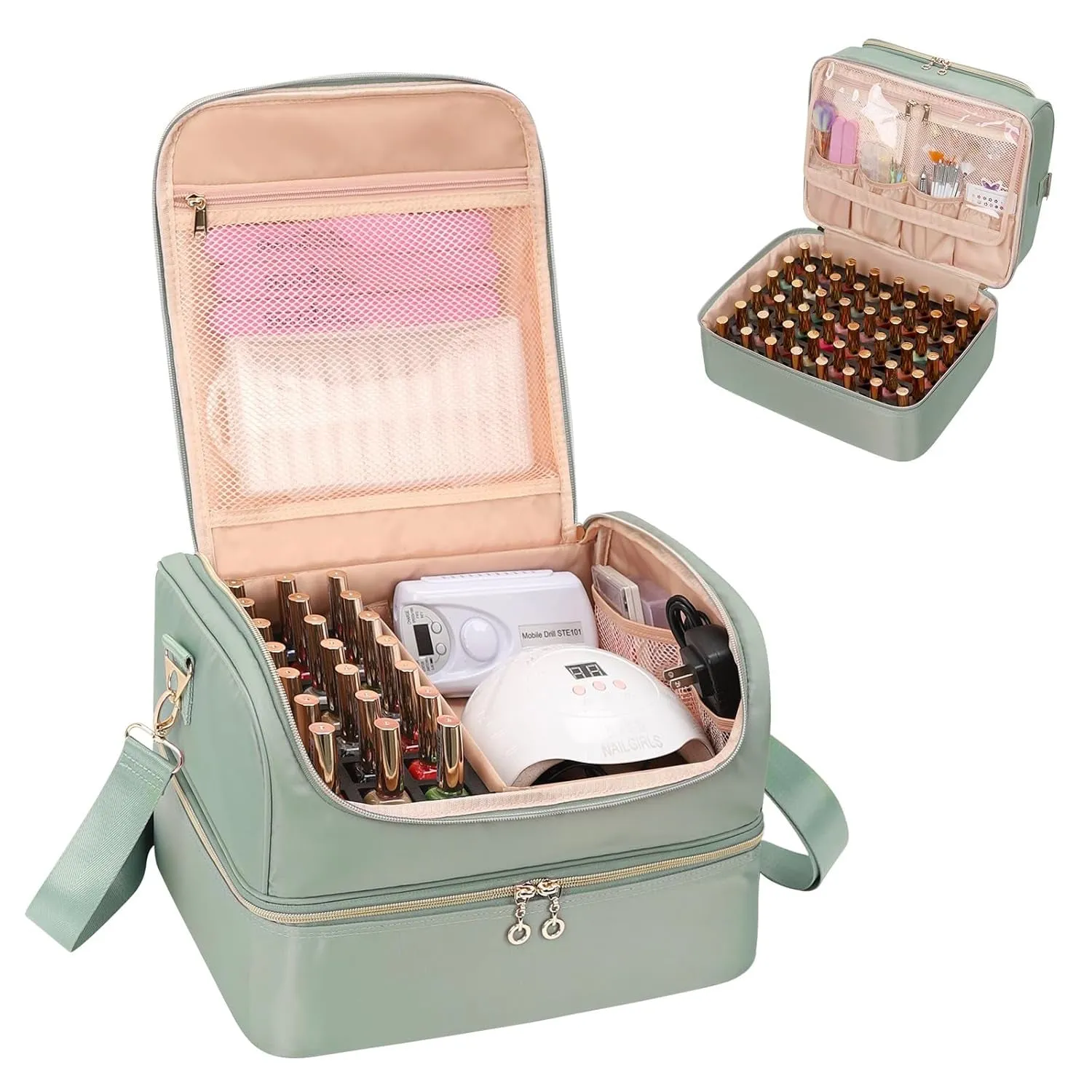 Nail Polish Organizer Case, Nail Supplies Storage Box Holds 45 Bottles Nail Polish & Nail Lamp, Travel Nail Tech Carrying Case, Nail Kit Bag for Nail Stuff & Manicure Tools