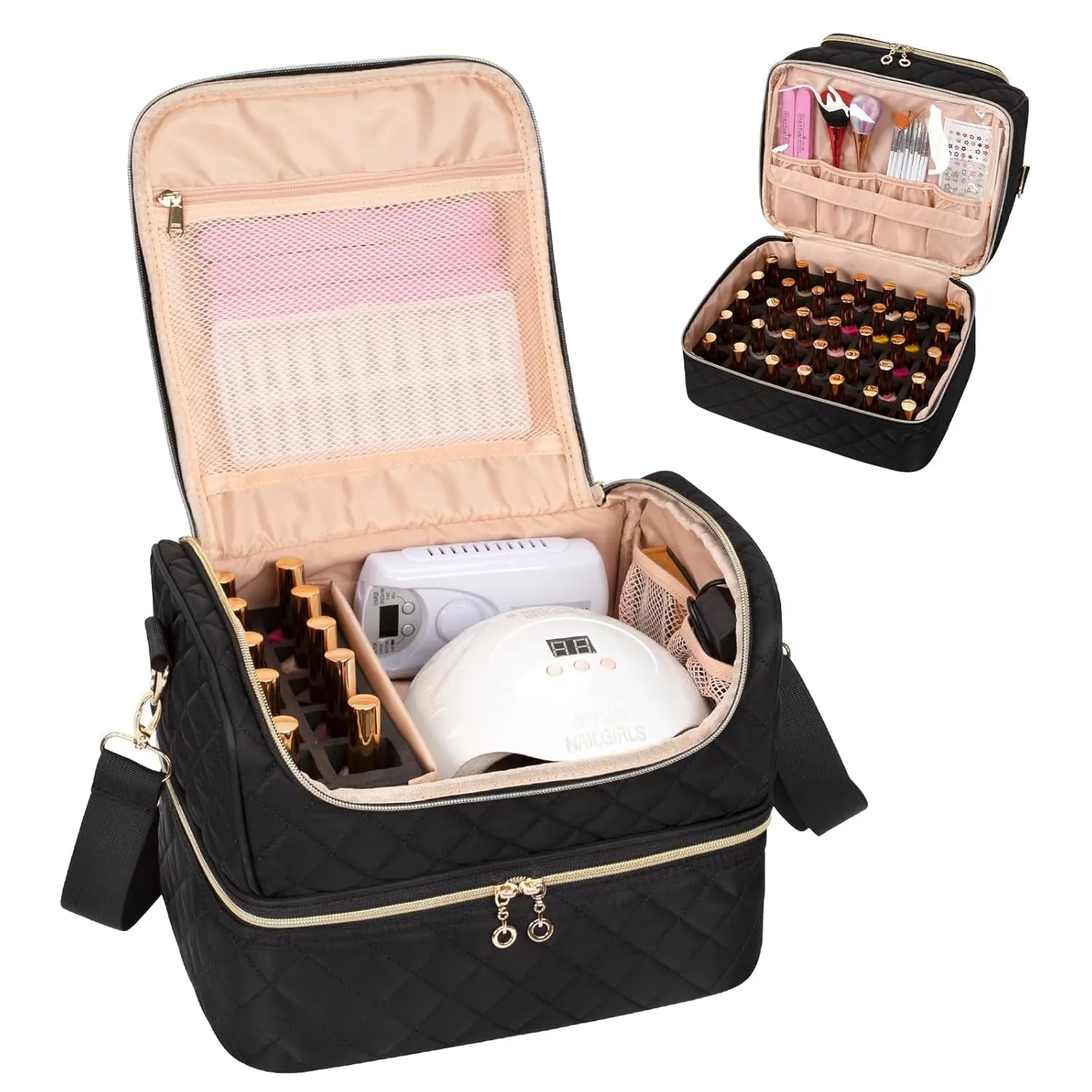 Nail Polish Organizer Case, Nail Supplies Storage Box Holds 45 Bottles Nail Polish & Nail Lamp, Travel Nail Tech Carrying Case, Nail Kit Bag for Nail Stuff & Manicure Tools