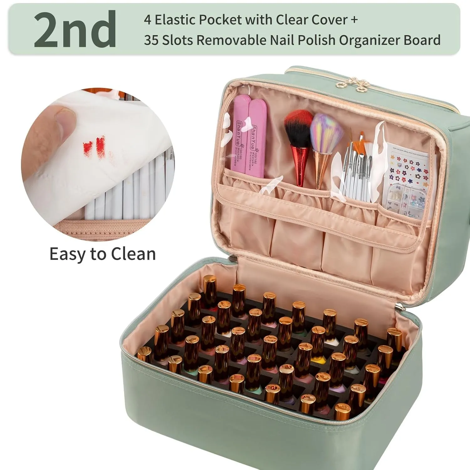 Nail Polish Organizer Case, Nail Supplies Storage Box Holds 45 Bottles Nail Polish & Nail Lamp, Travel Nail Tech Carrying Case, Nail Kit Bag for Nail Stuff & Manicure Tools