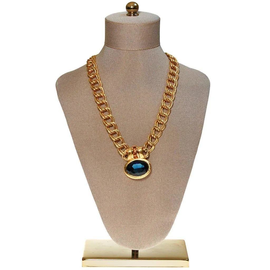 Napier Mogul Style Statement Necklace Gold with Sapphire Blue Swarovski Rhinestone and Citrine Crystal Accents