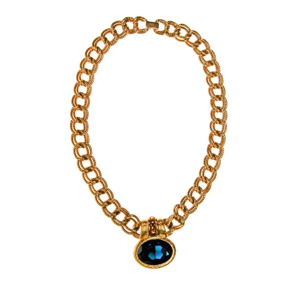 Napier Mogul Style Statement Necklace Gold with Sapphire Blue Swarovski Rhinestone and Citrine Crystal Accents