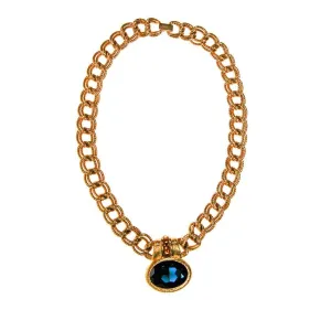 Napier Mogul Style Statement Necklace Gold with Sapphire Blue Swarovski Rhinestone and Citrine Crystal Accents