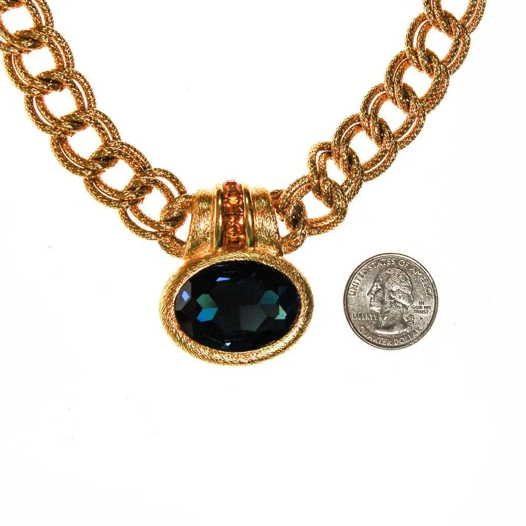 Napier Mogul Style Statement Necklace Gold with Sapphire Blue Swarovski Rhinestone and Citrine Crystal Accents