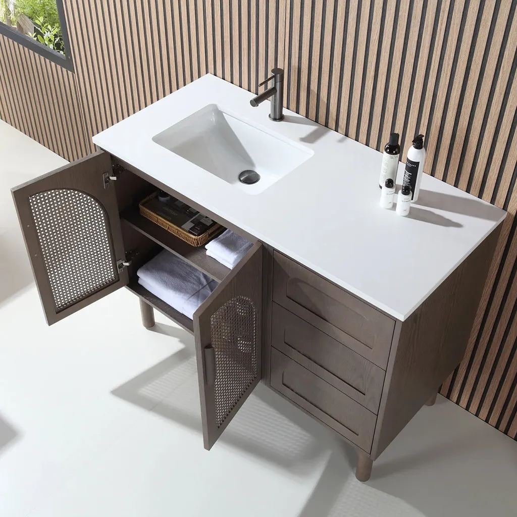 Nara 2 Doors And 3 Drawers Bathroom Vanity with Quartz Countertop - Floor Mount - 48" Wood/Chestnut Oak