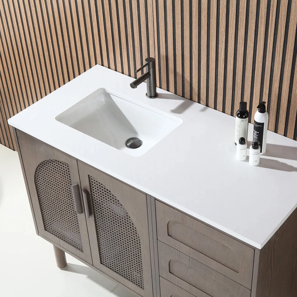 Nara 2 Doors And 3 Drawers Bathroom Vanity with Quartz Countertop - Floor Mount - 48" Wood/Chestnut Oak