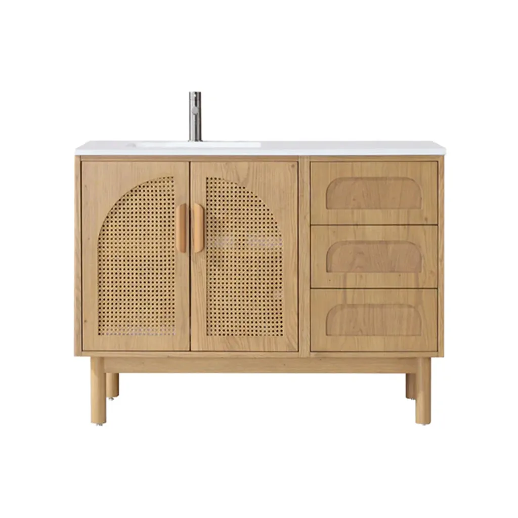 Nara 2 Doors And 3 Drawers Bathroom Vanity with Quartz Countertop - Floor Mount - 48" Wood/Pecan Oak