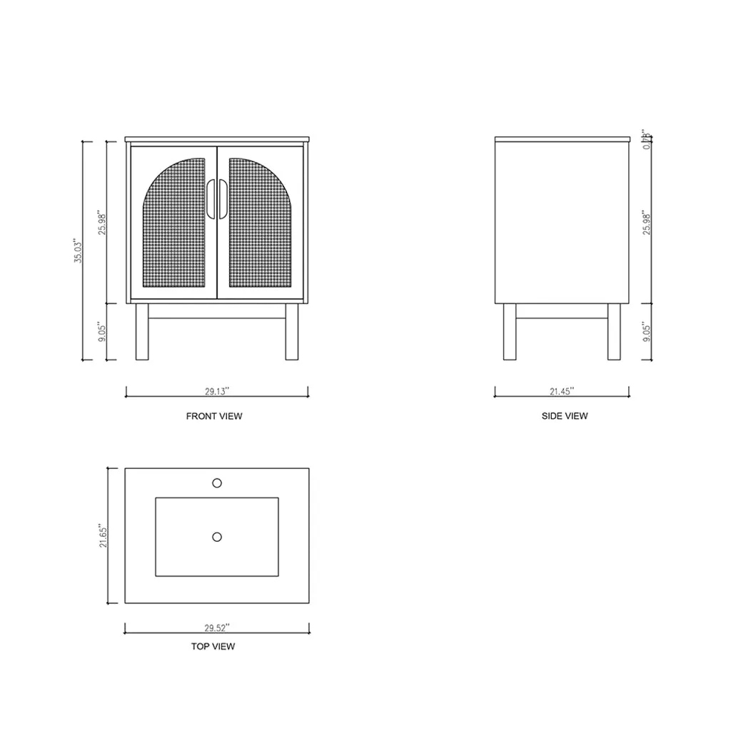Nara 2 Doors Bathroom Vanity with Quartz Countertop - Floor Mount - 30" Wood/Pecan Oak