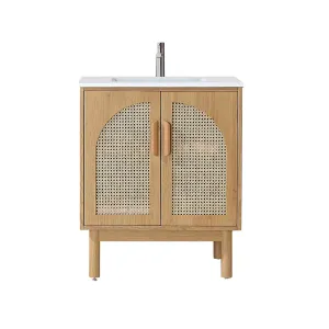 Nara 2 Doors Bathroom Vanity with Quartz Countertop - Floor Mount - 30" Wood/Pecan Oak