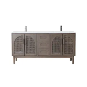 Nara 4 Doors And 3 Drawers Bathroom Vanity with Quartz Countertop - Floor Mount - 72" Wood/Chestnut Oak