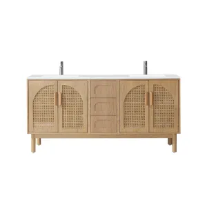 Nara 4 Doors And 3 Drawers Bathroom Vanity with Quartz Countertop - Floor Mount - 72" Wood/Pecan Oak