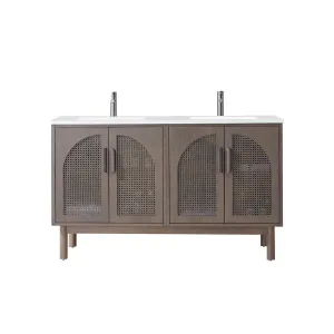 Nara 4 Doors Bathroom Vanity with Quartz Countertop - Floor Mount - 60" Wood/Chestnut Oak