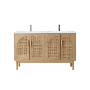Nara 4 Doors Bathroom Vanity with Quartz Countertop - Floor Mount - 60" Wood/Pecan Oak