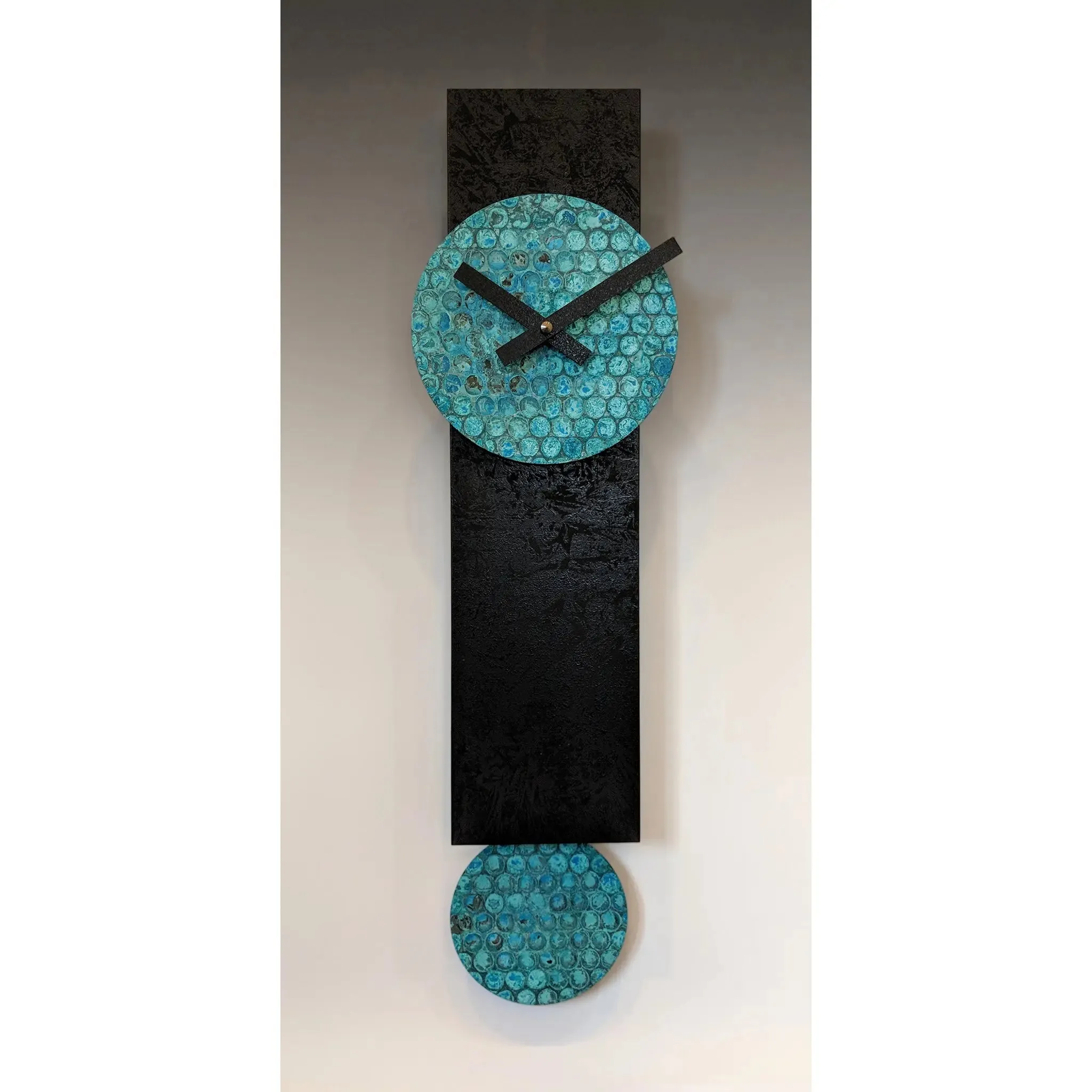 Narrow Black and Verdigris Pendulum Wall Clock by Leonie Lacouette