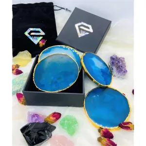 Natural Chalcedony Luxury Agate Round Coasters - Black Diamonds New York