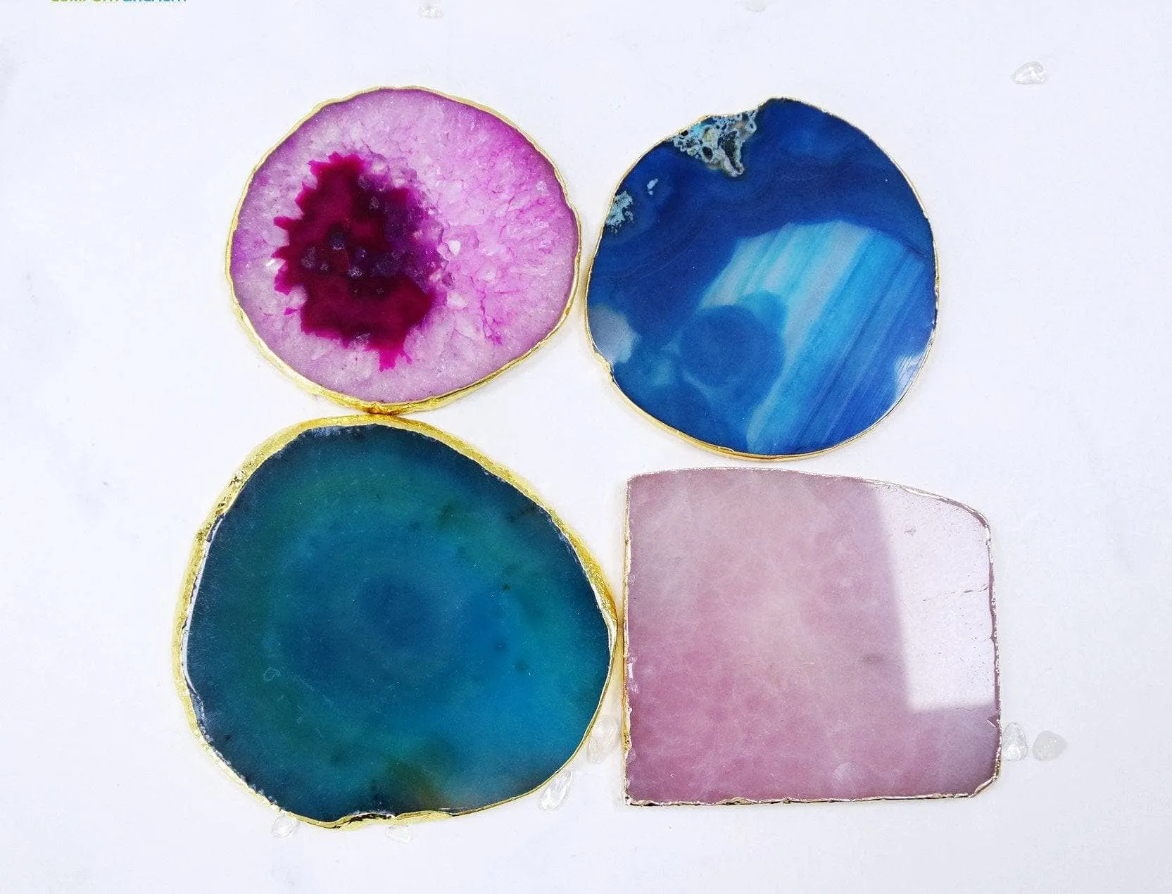 Natural Chalcedony Luxury Agate Round Coasters - Black Diamonds New York