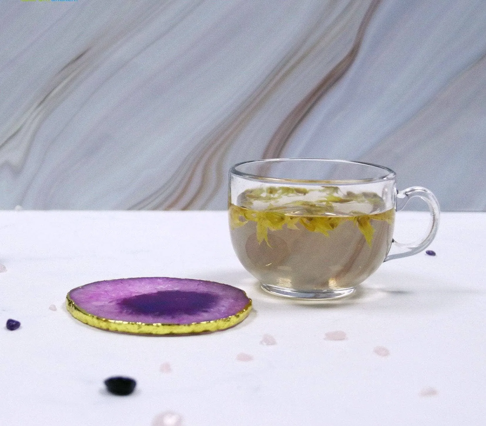 Natural Chalcedony Luxury Agate Round Coasters - Black Diamonds New York